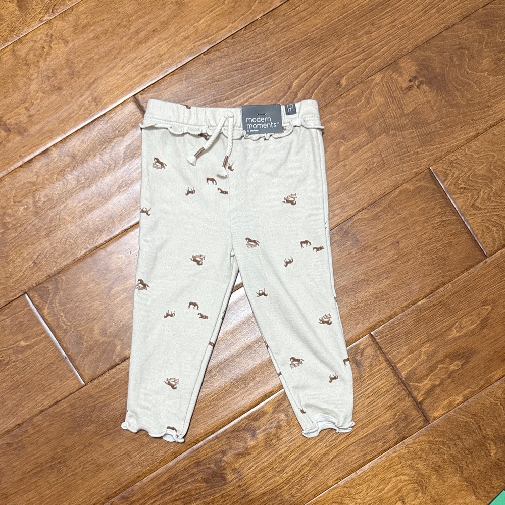 NWT Size 12M Modern Moments Cream Leggings with Horse pattern